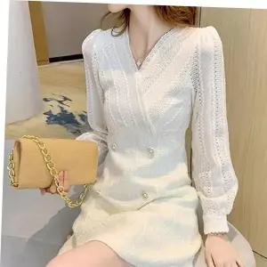 랩디자인 블라우스 트위드 화이트 원피스 상견례 모임