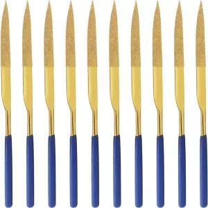 FOCMKEAS 다이아몬드 니들 파일 10개 3x140mm 커터 포인트 150 그릿 정밀 작업용 티타늄 코팅 미니 금속