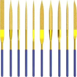 후하오 10피스 미니 다이아몬드 바늘 파일 세트 3x140mm 소형 금속 리플러 주얼러 - 유리 목재 석재