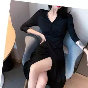 여성 브이넥 여성스러운 다리트임 랩디자인 롱원피스
