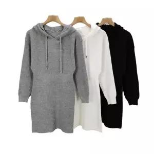 [하프클럽/골피아]골지 라인 후드 니트 원피스 3color