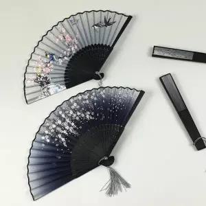 [하프클럽/]전통 부채 매화꽃 무늬 합죽선 검정색