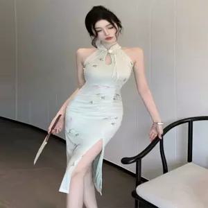 원피스 슬림핏 여성용 홀터넥 휴양지 이벤트 파티룩