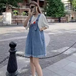 BM-081 통바지 멜빵데님 반바지 청바지
