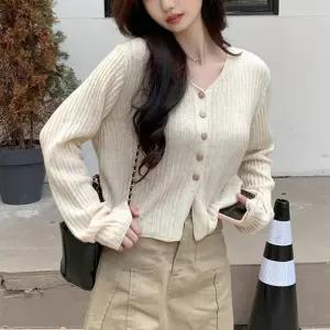 여성 브이넥 단추 골지 가디건 크롭 짧은 얇은 니트 숏니트 크롭티