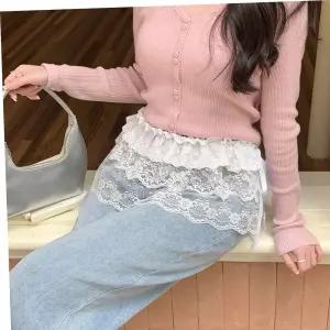 레이어드랩스커트 레이스 랩 스커트 미니 프릴 치마 레이어드룩 M13137