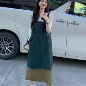 (다올)데님 배색 멜빵 원피스 LL-D131