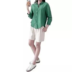 러블리블라우스 여자 출근룩 린네 8부 카라셔츠