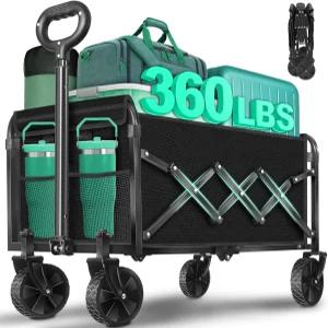 접이식 바퀴가 달린 왜건 카트 360파운드 무게의 튼튼한 유틸리티 - 식료품/쇼핑/야외/캠핑/낚시/스포츠용