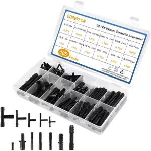 105PCS 자동차 진공 커넥터 모음 1/8인치 3/16인치 1/4인치 5/16인치 3/8인치 튜브 티 스트레이트