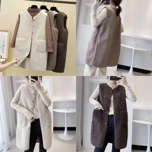 여성 데일리 뽀글이 양털 롱 베스트 조끼뽀이 긴조끼 겨울 단추 양포켓 뽀이 여자