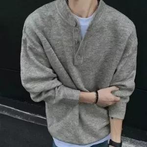 남성 데일리 니트 캐주얼룩 남자 헨리넥 스웨터 남자니트 긴팔 티셔츠