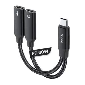 60W PD 고속충전겸용 C to C타입 이어폰 듀얼젠더GD19 이어폰선 변환 젠더C C변환 C잭 C연결 C옥스