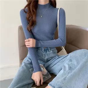 모먼트핏 골지 반폴라 슬림 데일리 이너니트니트티 여성 셔츠 니트 팔티 목니트