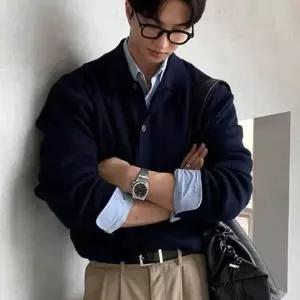캐주얼룩 숄더 남성 세로 니트 가디건 드롭 카라가디건 골지 남자