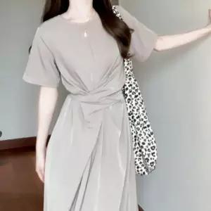 여성원피스 스트랩원피스 롱원피스 반팔 치마 꼬임 스트랩 포인트 여성 여름 원피스 여름원피스 롱 허리
