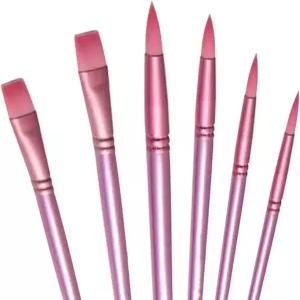 6 PCS 아크릴 및 수채화 페인트 브러시 세트 - 유화용 나일론 헤어 다용도 초보자 친화적인 키트 핑크