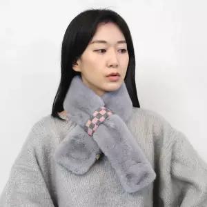 씨엘 체커보드 고리 에코 퍼 머플러 니트 여성 목도리워머 밍크 쁘띠 방한 넥워머