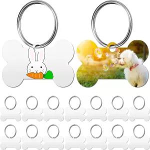 Hotop 16피스 승화 블랭크 개 태그 알루미늄 뼈 모양의 애완동물 이름 ID 양면과 및 고양이용 열쇠고리