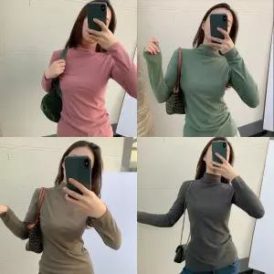 여성 반목 터틀넥 무지 티셔츠폴라 긴팔 라티 여자