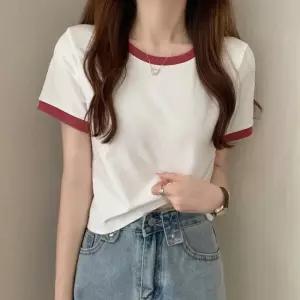 링거티 배색 포인트 크롭 반팔티 DHH-E43