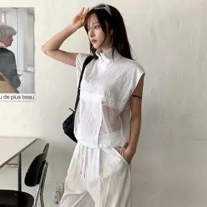 [하프클럽/옷자락]여자 심플 매쉬 반집업 아노락 베스트 조끼 바람막이