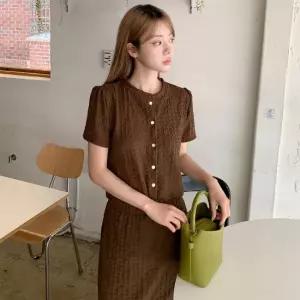 [옷자락] 여자 엠보 링클 크롭 퍼프 반팔 가디건