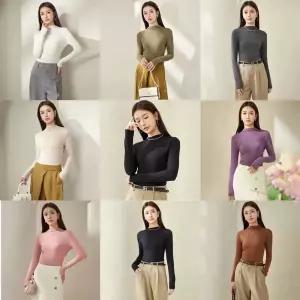 반목 폴라 무지 티셔츠 3P 긴팔 터틀넥 반티 라티 여성 여자