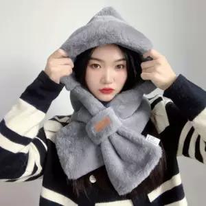 소프트퍼 후드 머플러(그레이)모자 겨울 목도리 넥워머 단색 여성선물 크리스마스 퍼머플러