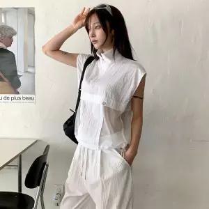 여자 심플 매쉬 반집업 아노락 베스트 조끼 바람막이