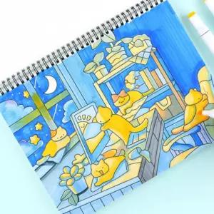 고양이 일러스트 컬러링 드로잉 색칠놀이 책 도안 북링 그림 그리기 미술 단체선물 판촉물 링북 어른공부
