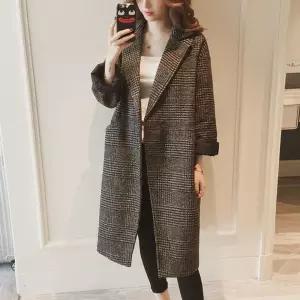 더블카라 여자 롱코트 아우터 체크패턴 클래식 겨울