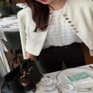 친절한탄씨 트위드자켓 여성 아우터 유광버튼 3컬러 가을 출근룩 하객룩 여성아우터 여자자켓
