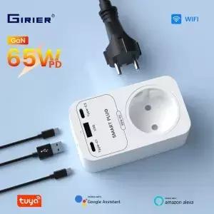 GIRIER 투야 스마트 플러그 WiFi 65W GaN 고속 충전기 타입 C USB A 충전 포트 포함 EU/US/UK/FR 소켓