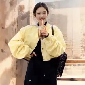 친절한탄씨 블루 항공점퍼 블루종 간절기 점퍼 크롭 바시티 자켓 오버핏 아우터 여자점퍼