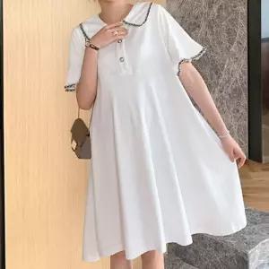 화이트 둥근카라 퍼프 루즈핏 원피스 데일리 임부복