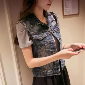 남녀 베이직 청 빈티지 빅사이즈 데님 커플 데님조끼 조끼 Vest LF42400