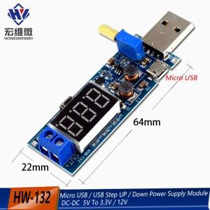 부스트 벅 컨버터 마이크로 USB 스텝 업/다운 전원 공급 장치 모듈 DC-DC 5V ~ 3.3V/12V 조정 가능 출력 DC