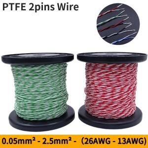 2M/10M 2핀 PTFE 와이어 30/26/25/24/22/20/18/17/15/13AWG DIY FEP 고온 트위스트 페어 전자 신호 구리 케
