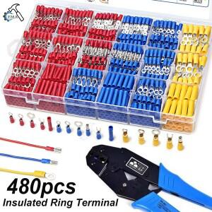 102/280/480PCS 절연 스페이드 터미널 케이블 커넥터 와이어 크림프 스패출라 버트 링 포크 키트 매트 카펫
