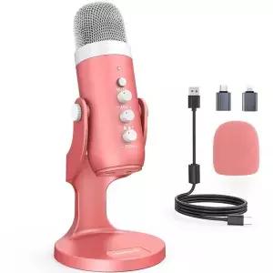 Haomuren USB 콘덴서 마이크 핑크 스튜디오 PC 맥 컴퓨터 전화 게임 스트리밍 팟팅 노트북 데스크탑용