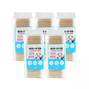 더웰 깨끗한나무면봉 400P포리백 5개 나무면봉 멸균 유아 고급면봉