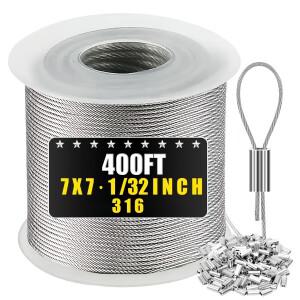 316 스테인레스 스틸 케이블 50/100/200/400 피트 1/32인치 와이어 로프 스트링 조명 행거 격자 라인 걸기