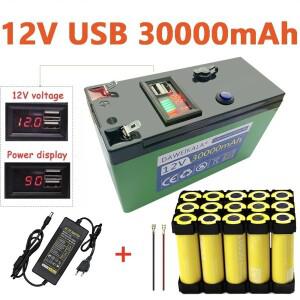 12V 리튬 배터리 30Ah 18650 태양 에너지 LED 조명 캠핑 장비 충전기 충전식 팩