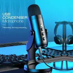 PC Mac 게임용 Haomuren USB 마이크 스트림 팟트 전화 어댑터 폰 출력이 있는 컴퓨터 콘덴서