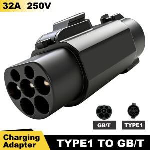 J1772-GBT 어댑터 AC 250V 32A 타입 1-GB/T 전기차 충전 (낙하 방지 버튼 포함) 휴대용