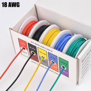 18 AWG 연선 전선 게이지 주석 도금 구리 와이어 유연한 실리콘 전기 연결 키트 5 색 16.4ft/5m 각