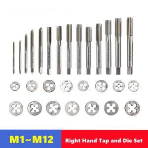 2pcs 오른손 메트릭 탭 다이 세트 M1-M12 공작 기계 내부 및 외부 스레드 태핑 수리 도구에 사용