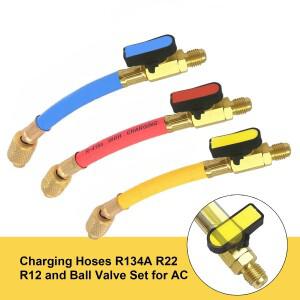 3pcs R134A R410 R22 800-4000 PSI 매니폴드 게이지 세트 A/C 냉동 충전 호스 HVAC 냉매 (볼 밸브 포함)