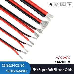 2Pin 슈퍼 소프트 유연한 빨간색과 검은색 실리콘 케이블 28AWG 26 24awg 22 20 18 16awg 내열성 주석 도금
